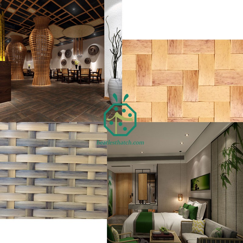 Bamboo woven wall covering for hotel lobby and room