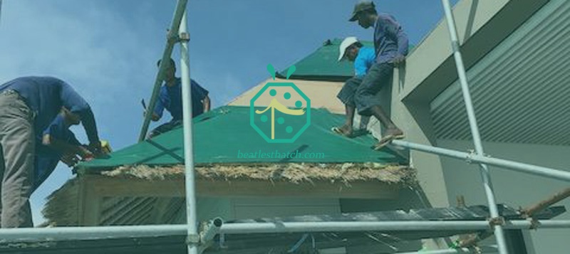Installation of PVC or PE Waterproof Fabric For Resort Thatched Roof Waterproof