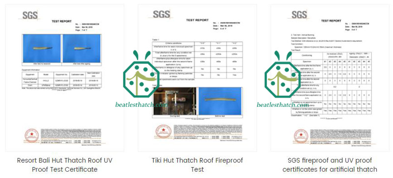Laporan ujian kalis UV SGS bagi produk bumbung jerami sintetik hotel pantai