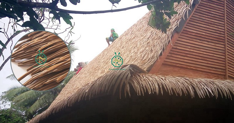 Bahan bumbung jerami sawit palsu digunakan untuk rumah kubo, bangsal taman, pondok tiki, pondok nipa, BBQ, rumah pantai, gazebo, pembinaan banglo