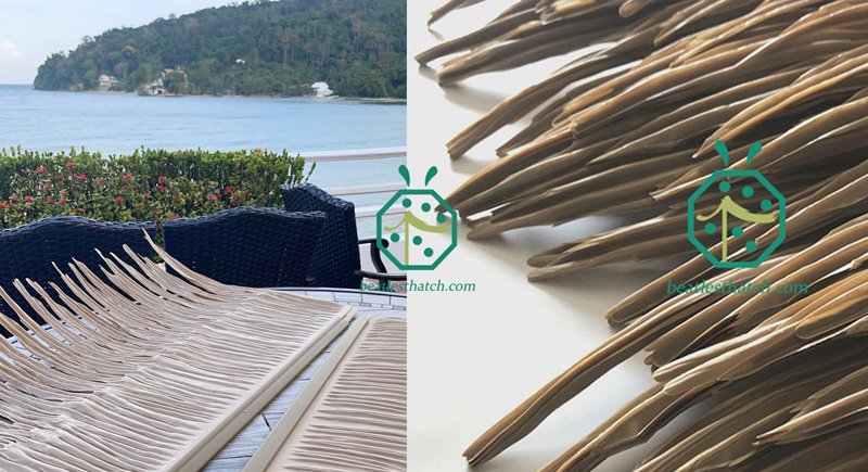 Penutup atap jerami sawit HDPE plastik untuk banglo tepi laut di hotel peranginan tropika