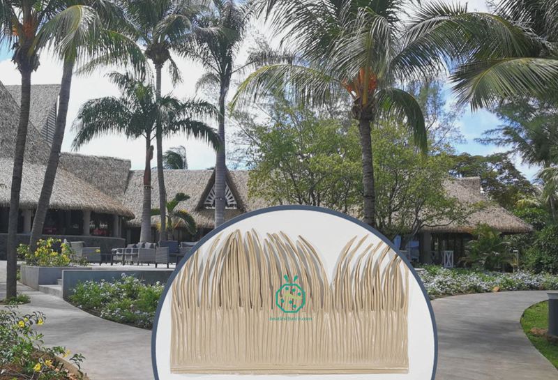 Jubin atap jerami daun kelapa tiruan kalis api digunakan untuk pembinaan bumbung jerami taman zoon atau pembaikan jerami pondok tiki, pondok bali, hotel resort Bohio, palapa, gazebo taman