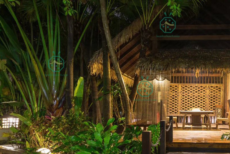 Kawasan Pelancongan Scenic Resort Hotel Bumbung Jerami Sintetik untuk Hiasan Tiki Hut