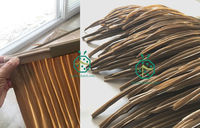 Synthetic palm thatch roof accessories of ridge tile, hip valley thatch tile, fixing rail and windproof clips