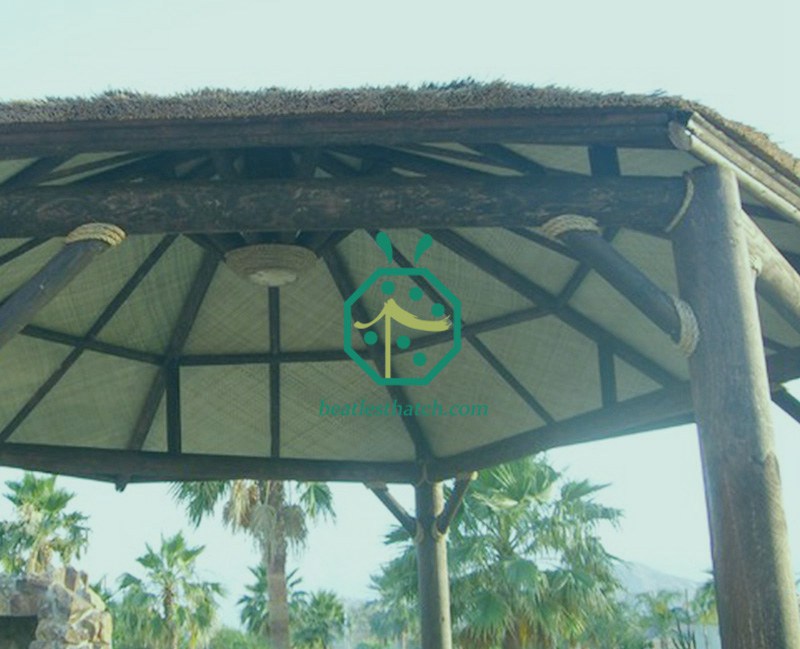 Weaving bamboo ceiling panels for park shed
